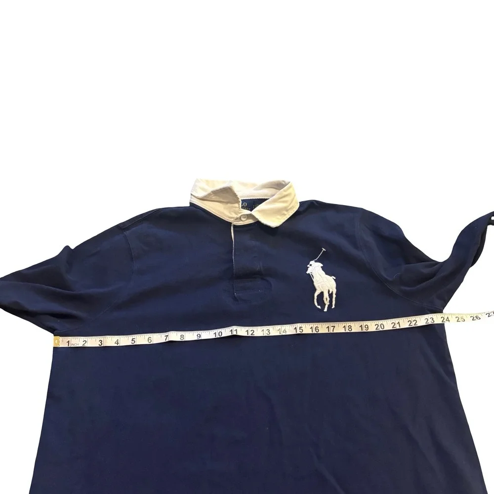 Polo Ralph Lauren Mens XL Navy Blue Big‎ Pony Custom Slim Fit Rugby Shirt L/S